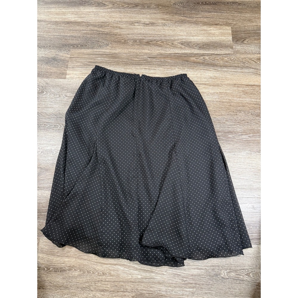 Black Polka Dot Chiffon Flared Midi Skirt Plus Size 14W Lined Retro Style Preppy - Picture 6 of 6